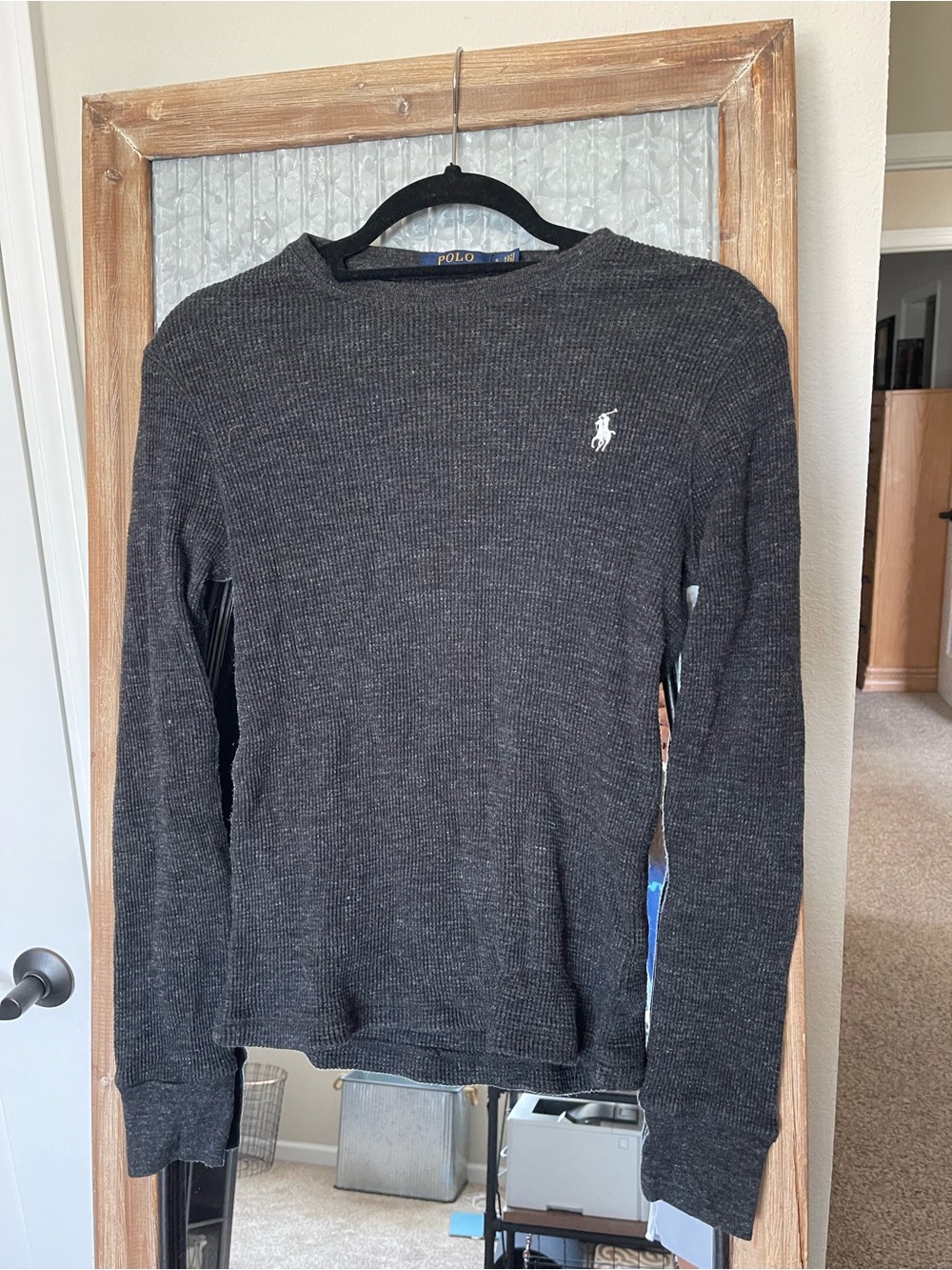 Ralph Lauren Men's Dark Charcoal Waffle Knit Long-Sleeve Shirt